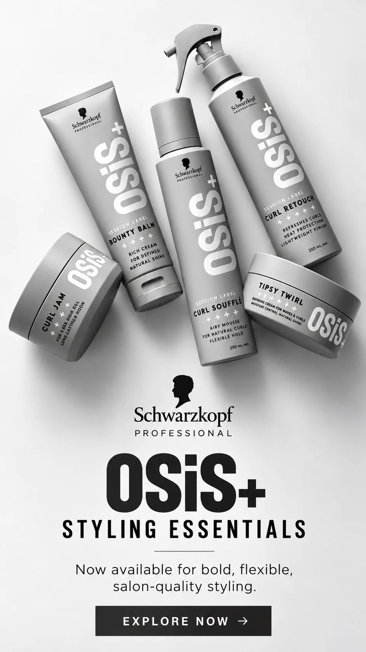 Schwarzkopf Professional OSIS+ styling essentials — Curl Jam, Bounty Balm, Curl Soufflé, Curl Retouch and Tipsy Twirl
