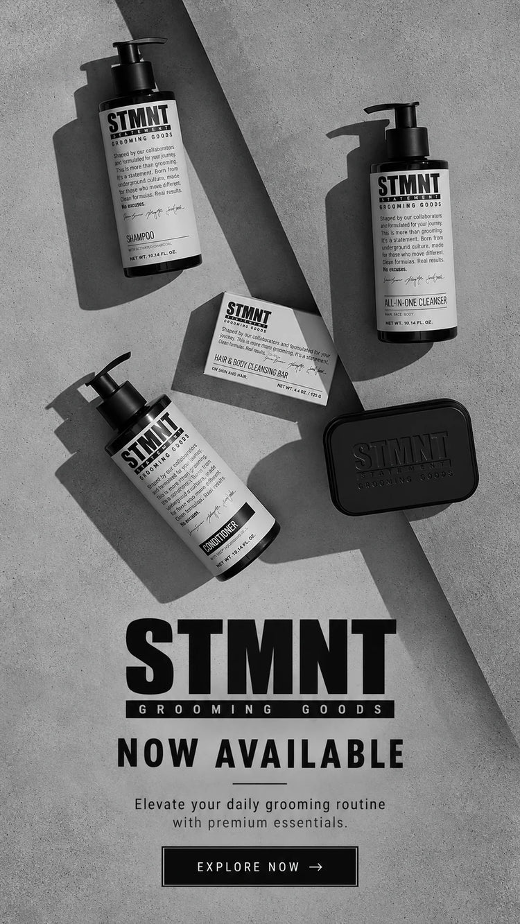 STMNT Grooming Goods — shampoo, conditioner, all-in-one cleanser and hair & body bar