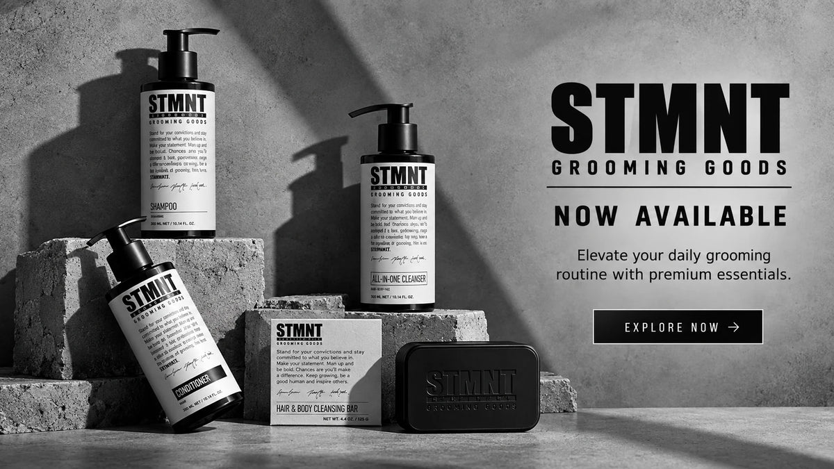 STMNT Grooming Goods — shampoo, conditioner, all-in-one cleanser and hair & body bar